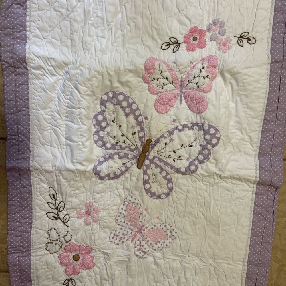 Girl, Pottery Barn butterfly Quilt, $35